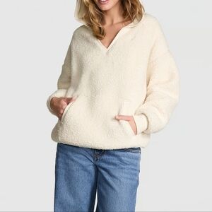 Victorias Secret PINK Womens Cozy Fleece Pullover Hoodie White Shell